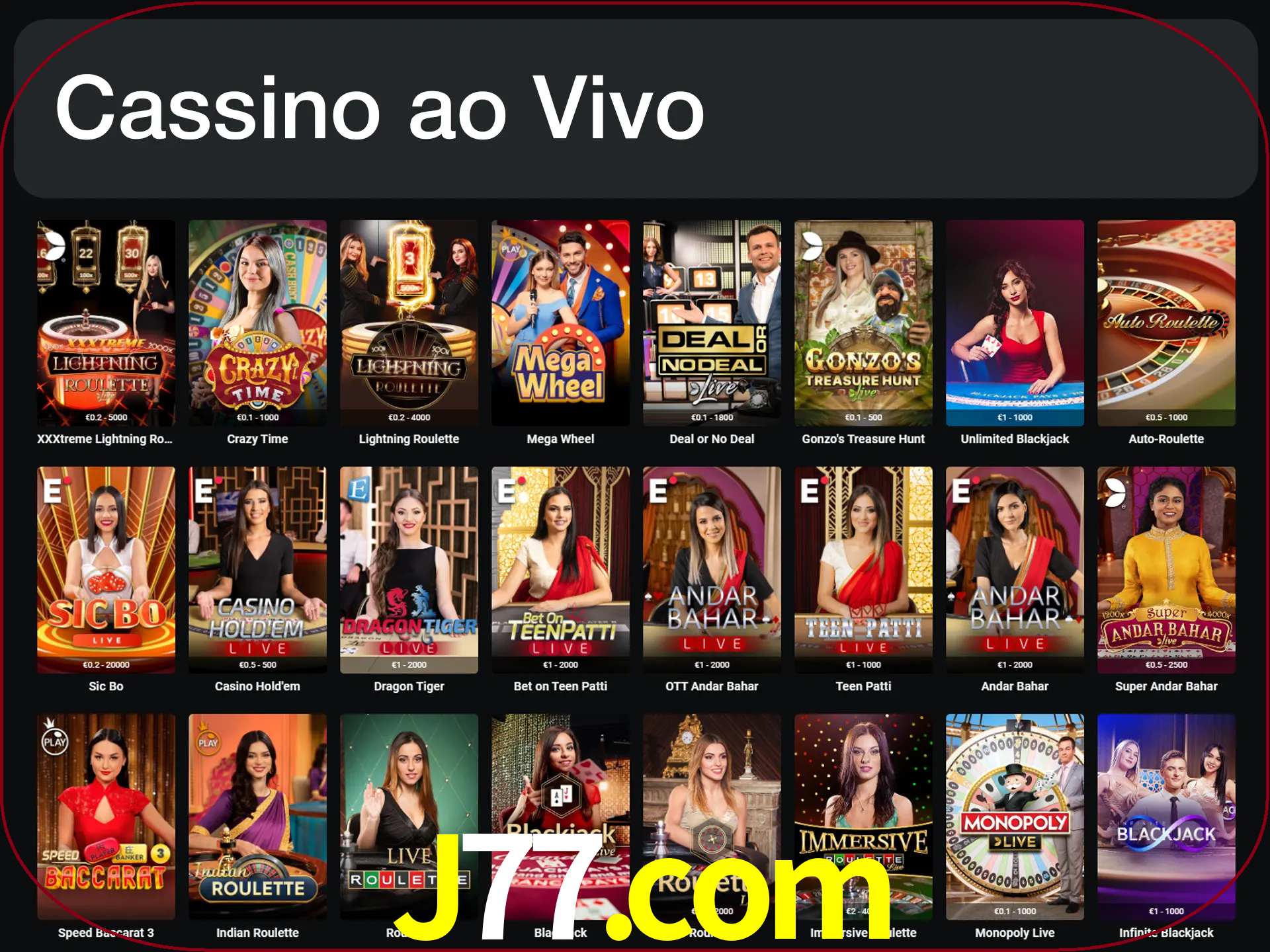 Jogue jogos de cassino com um verdadeiro dealer.