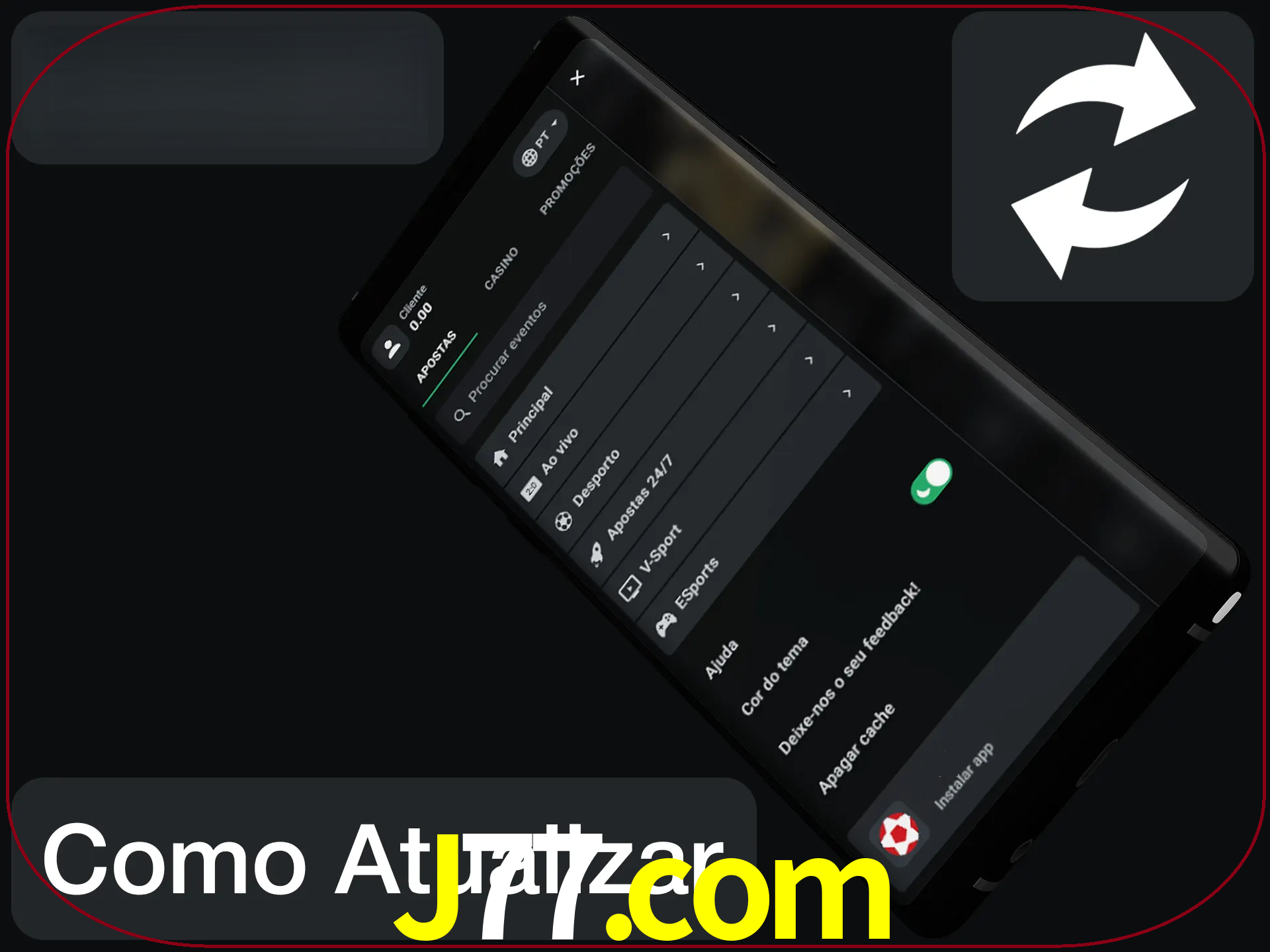 O aplicativo é atualizado automaticamente quando você faz o login.