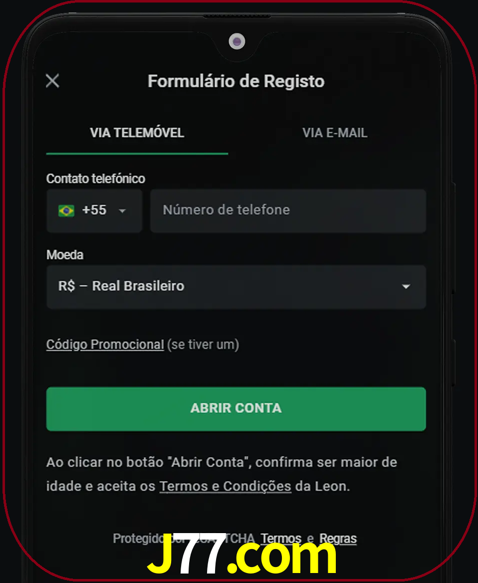 Abra o aplicativo e inicie o processo de registro.