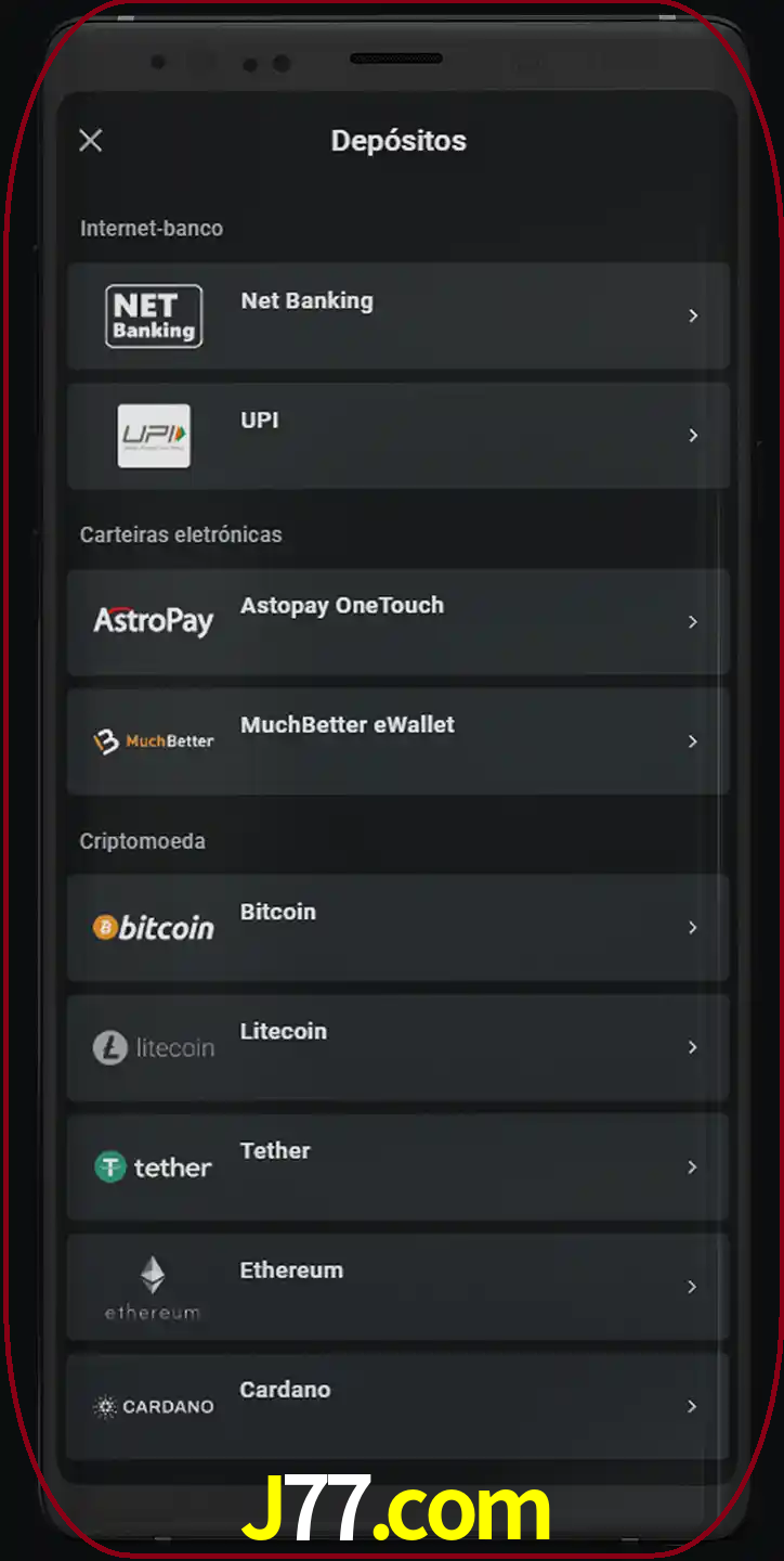 Você pode usar métodos alternativos de depósito.
